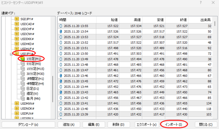 「ヒストリーセンター」の通貨ペア